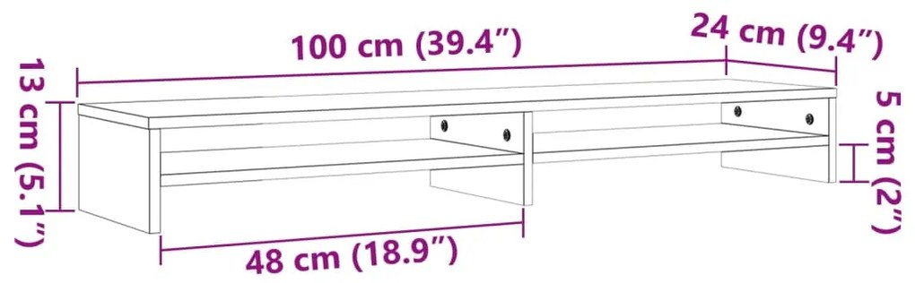 Suporte para monitor 100x24x13 cm pinho maciço castanho mel