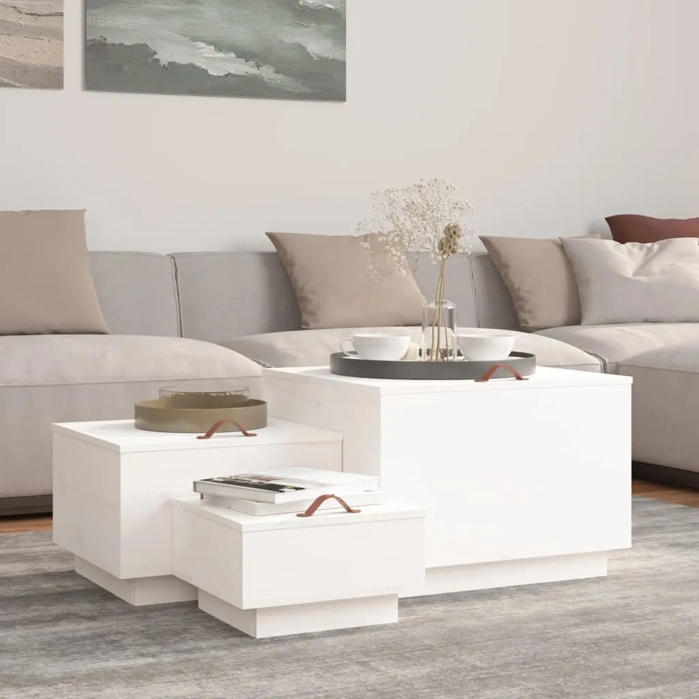 vidaXL Caixas de arrumação com tampas 3 pcs pinho maciço branco