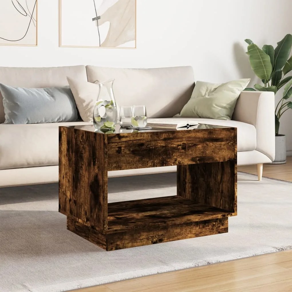 Mesa de centro luzes LED Infinity 70x50x50 cm carvalho fumado