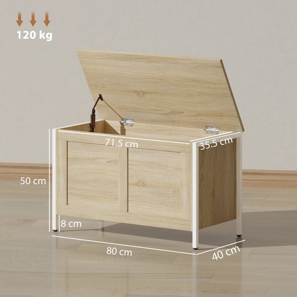 Baú de Armazenamento 95L Baú de Arrumação com Tampa Banco de Armazenamento com Dobradiça de Segurança 80x40x50 cm Madeira