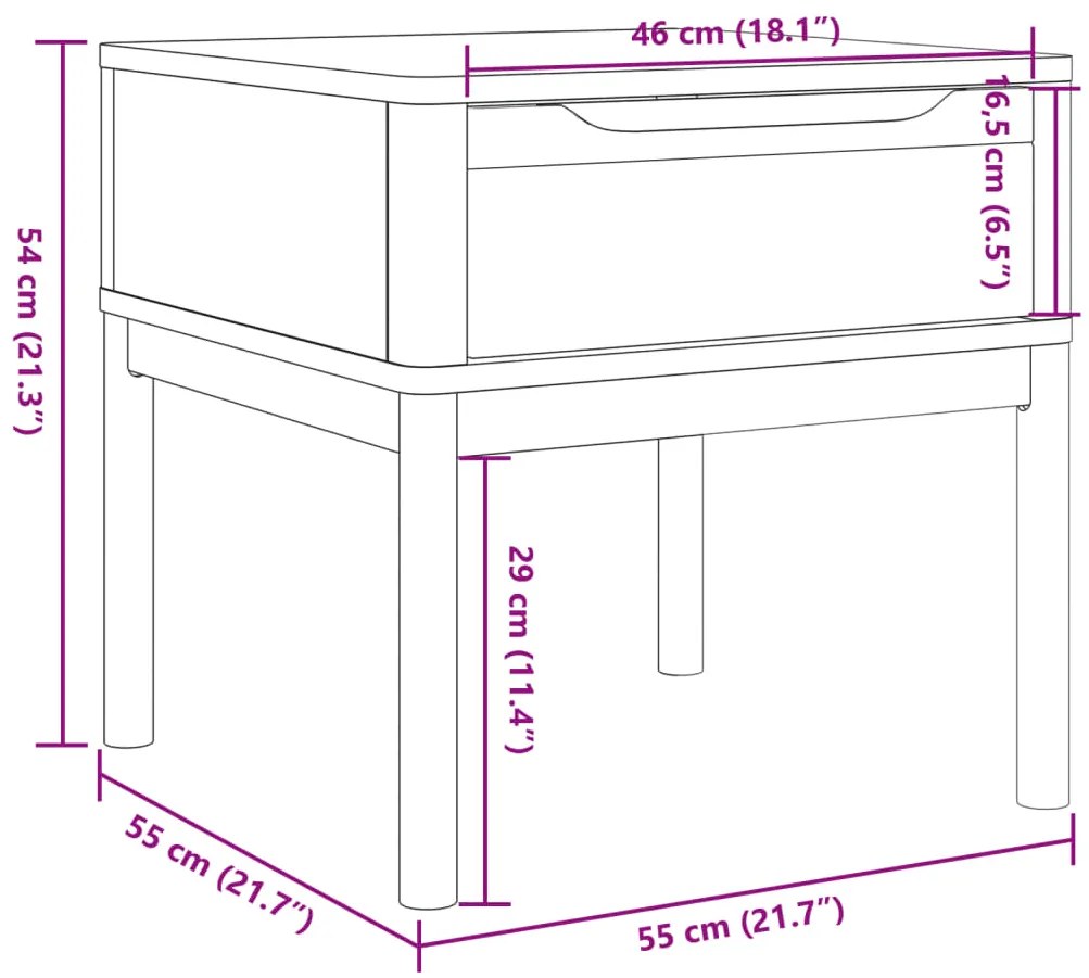 Mesa para candeeiro FLORO 55x55x54 cm pinho maciço cinzento