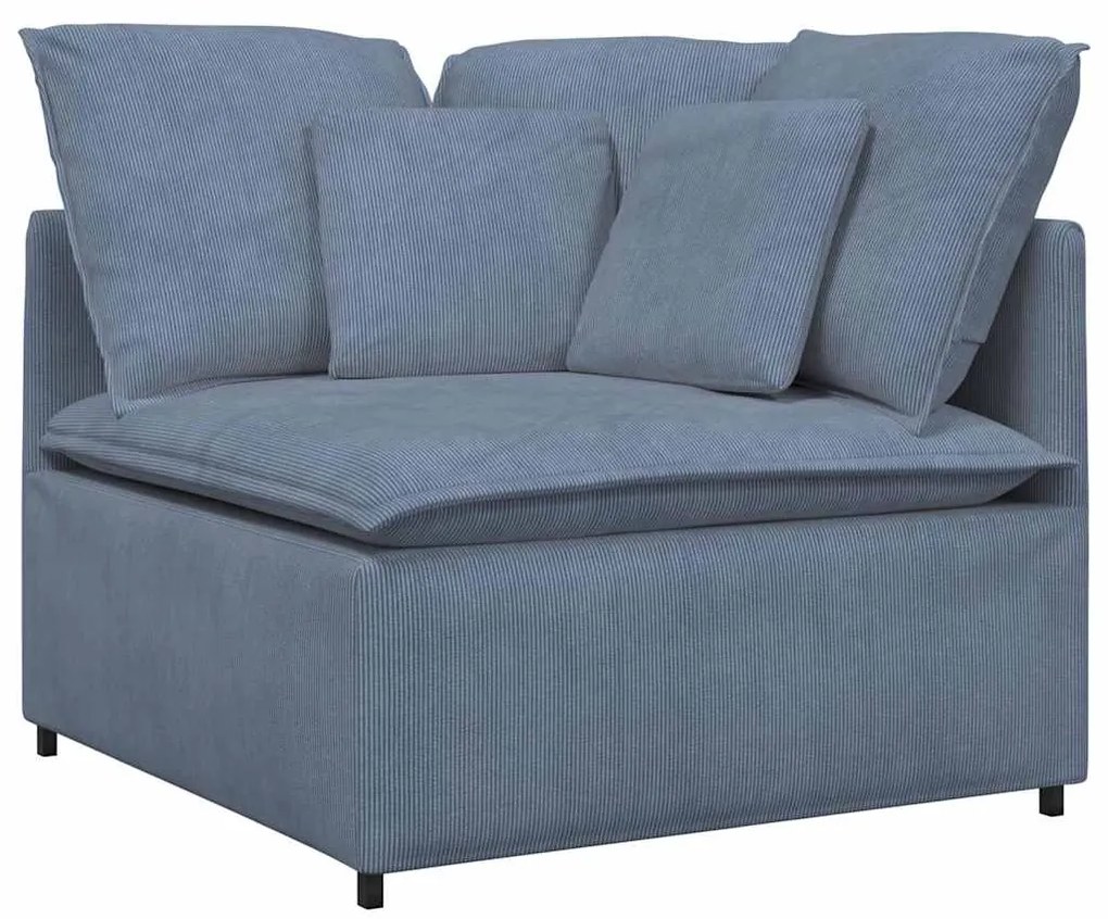 Sofá modular com almofadas tecido corduroy azul