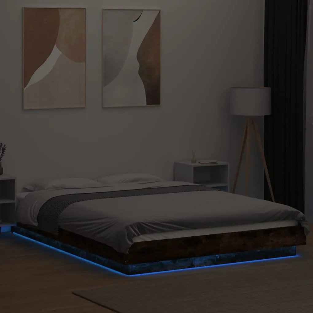 Estrutura cama c/ luzes LED derivados madeira carvalho fumado