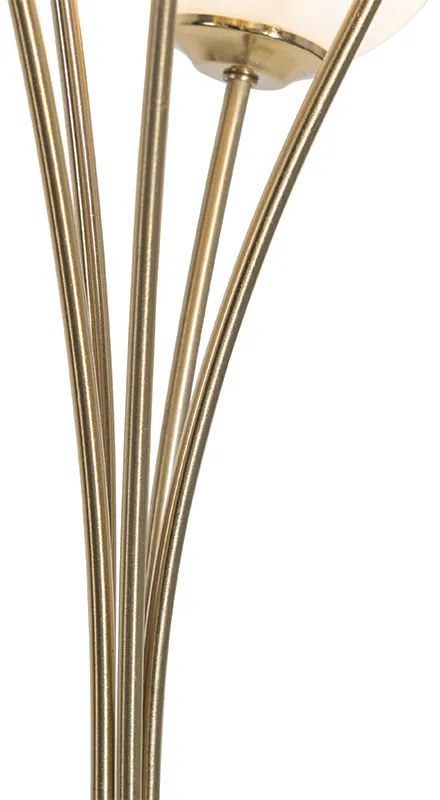 Candeeiro de pé moderno dourado com vidro opalino 5 luzes - Athens Moderno
