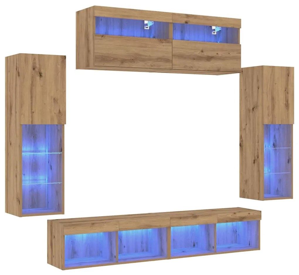 Armários de TV vidaXL com Luzes LED 2 pcs Carvalho Artesanal 80x30x30