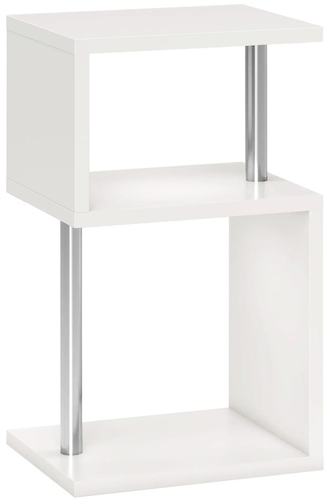 HOMCOM Mesa Auxiliar com Luz LED 3 Níveis Forma de S Prateleiras Abertas e Estrutura em Alumínio 44x38x75 cm Branco
