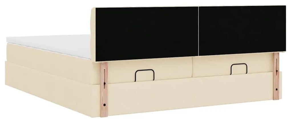 Estrutura de cama otomana com colchões tecido creme 200x200cm