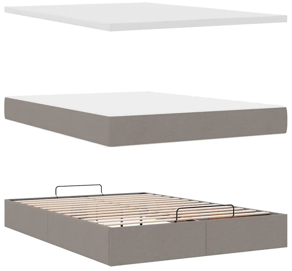 Cama otomana com colchão 140x200 cm tecido cinza