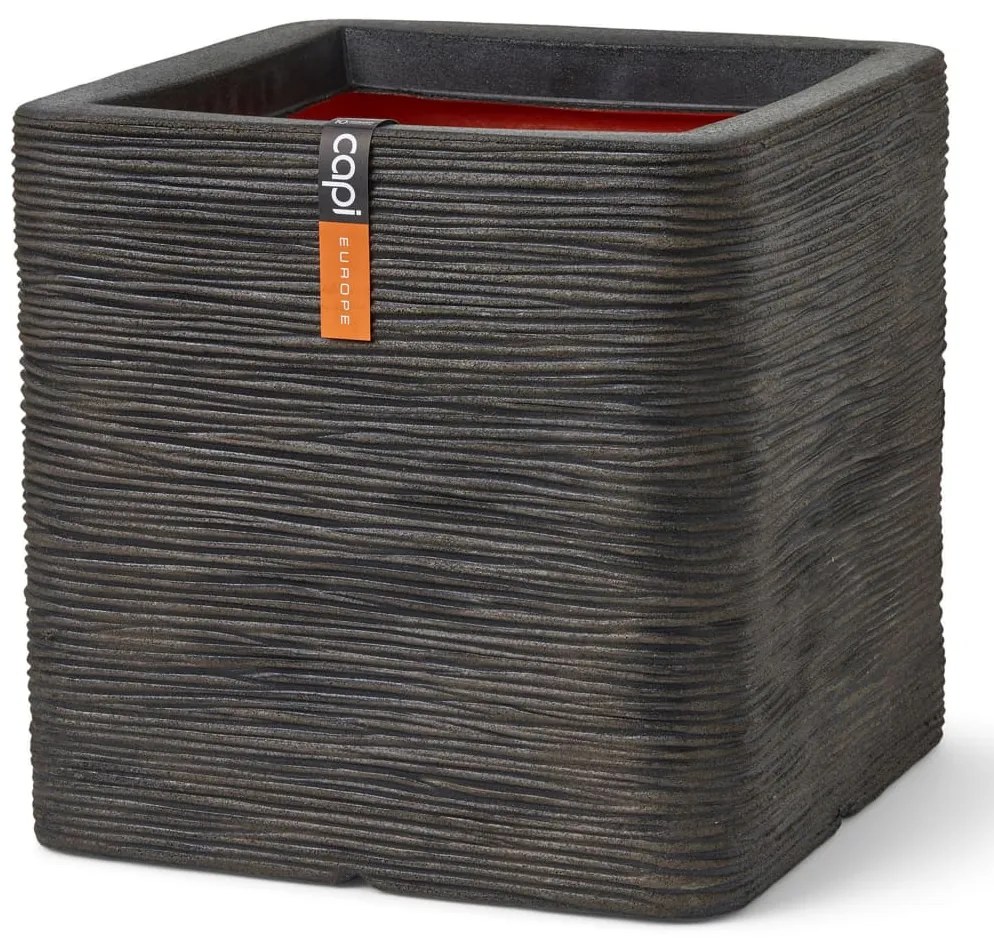 434836 Capi Vaso quadrado Nature Rib 30x30x30 cm castanho-escuro
