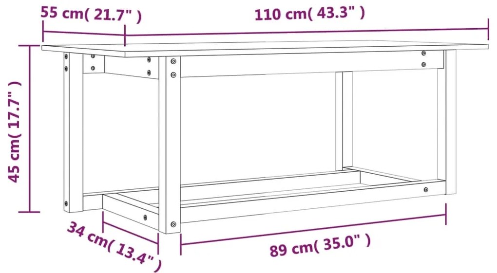 Mesa de centro 110x55x45 cm madeira de pinho maciça branco