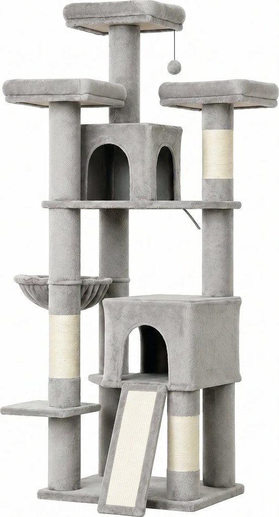 PawHut Arranhador Grande 184 cm de altura Árvore para gatos com 3 postes de arranhar áreas de descanso bola de brincar rede escada, para gatos até 6 kg | Aosom Portugal