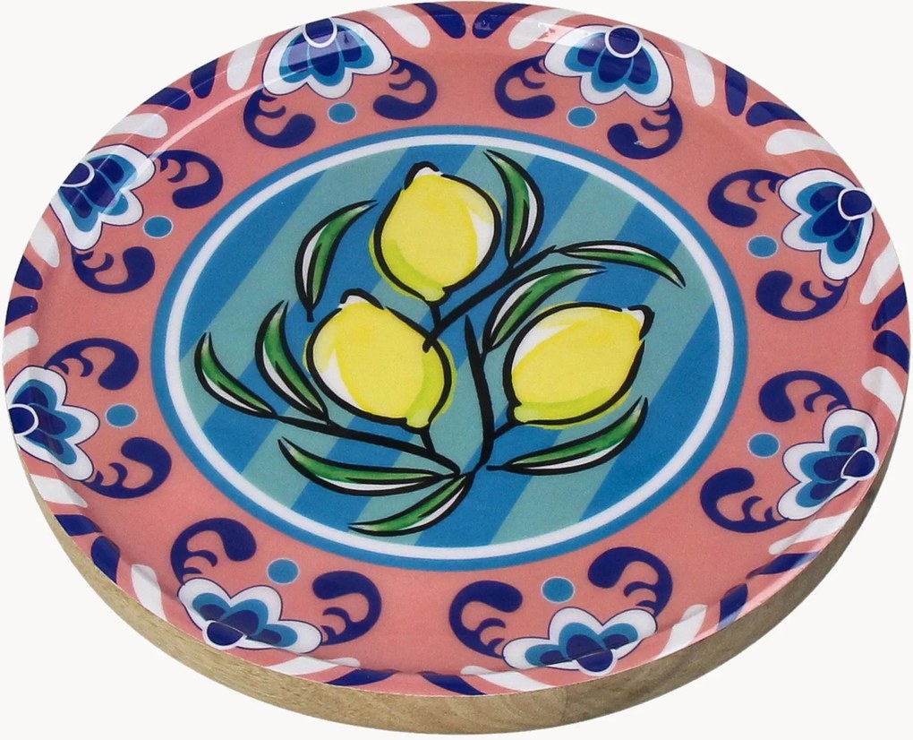 Pratos decorativos em madeira de manga Lemon, conjunto de 6