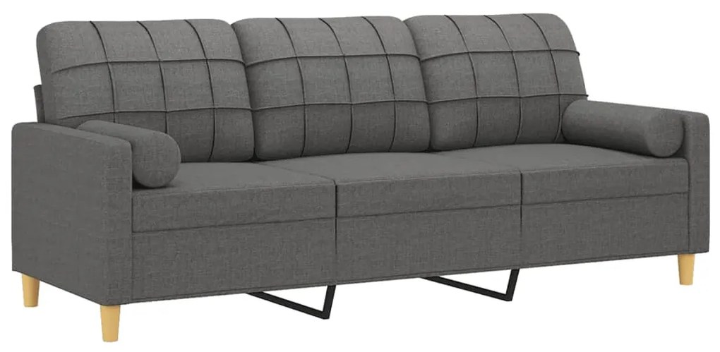 Sofá 3 lugares + almofadas decoração 180 cm tecido cinza-escuro