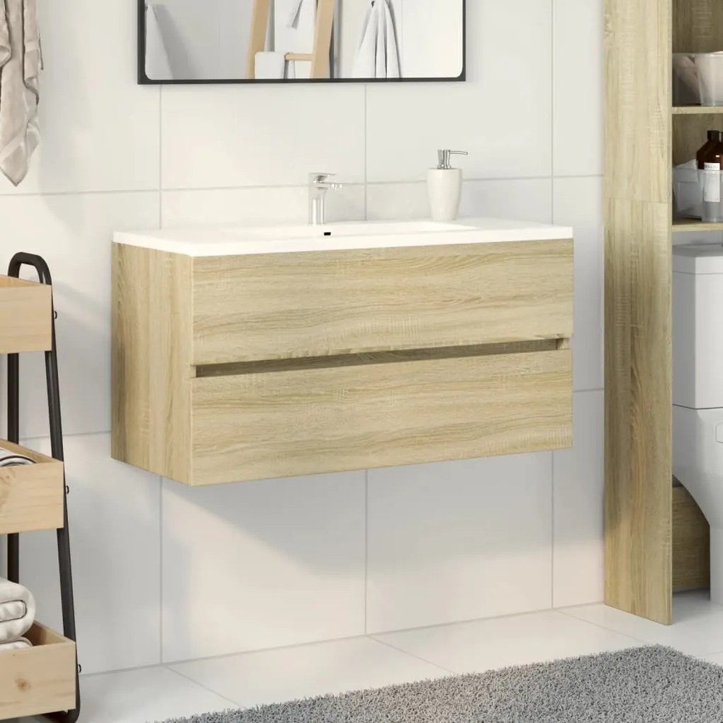 vidaXL Armário de lavatório 90x38,5x45cm contraplacado carvalho sonoma