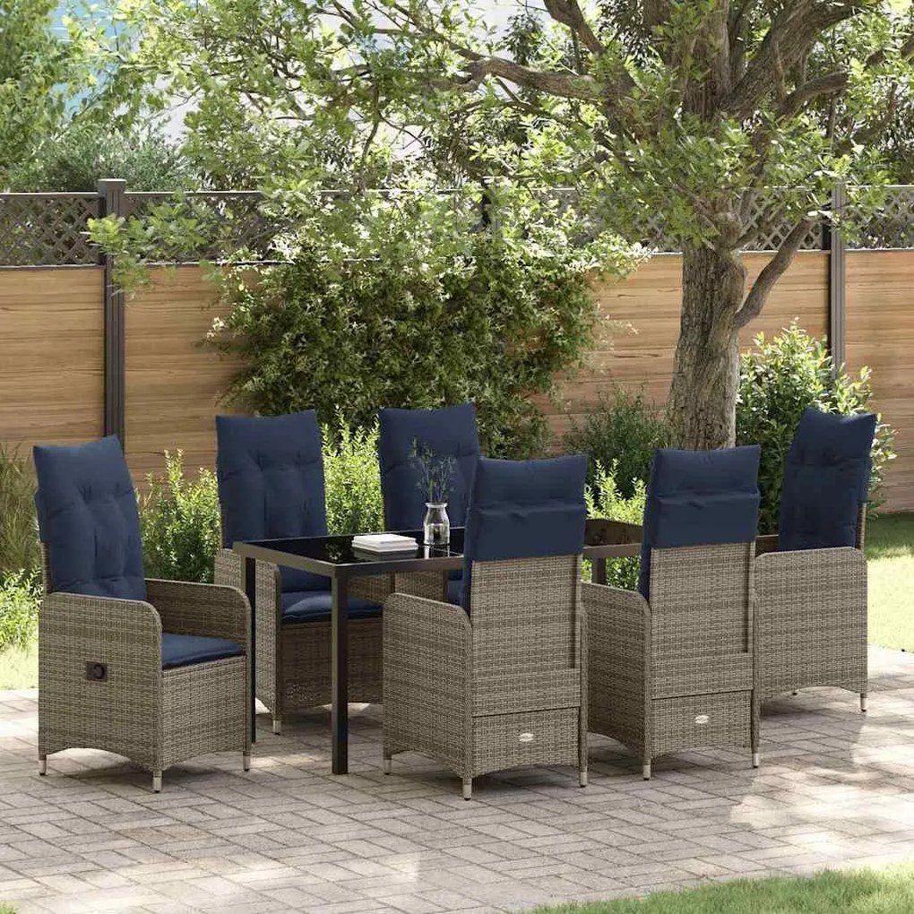 vidaXL Conjunto de Jantar para Jardim 7 pcs Preto Rattan Sintético