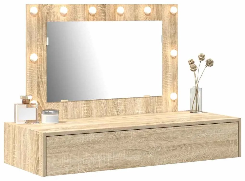 Mesa de Maquilhagem de Parede com Luzes LED em Carvalho Sonoma