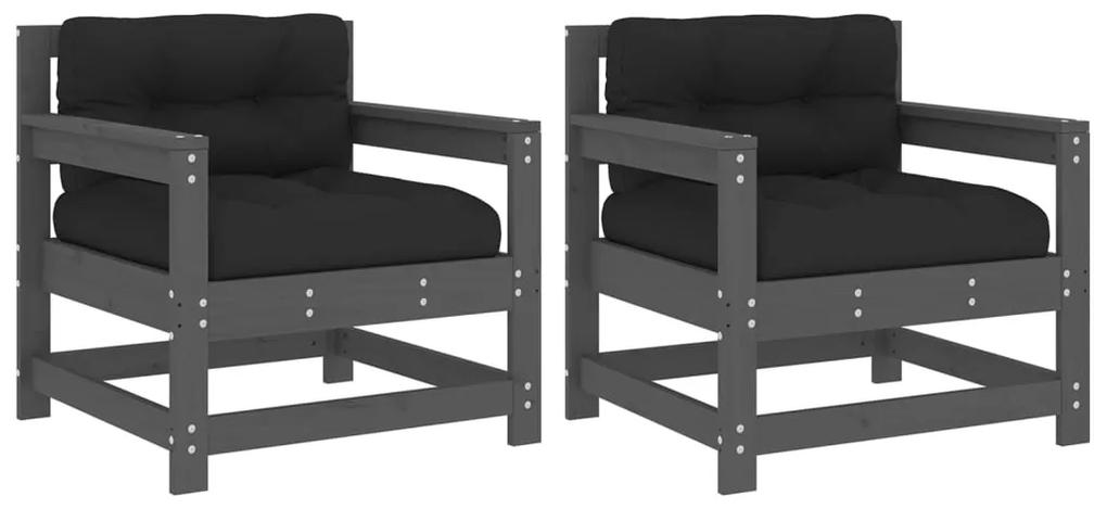 Cadeiras de jardim c/ almofadões 2 pcs pinho maciço cinzento