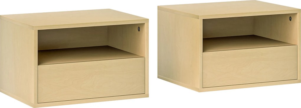 HOMCOM Conjunto de 2 Mesas de Cabeceira de Parede, Mesa de Cabeceira, Criado-mudo, Aglomerado, Natural, 45 x 35 x 27,5 cm | Aosom Portugal