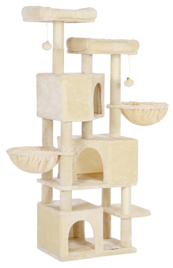 Árvore grande para gatos FEANDREA com 3 cavernas para gatos, torre para gatos de 164 cm, bege PCT098M01