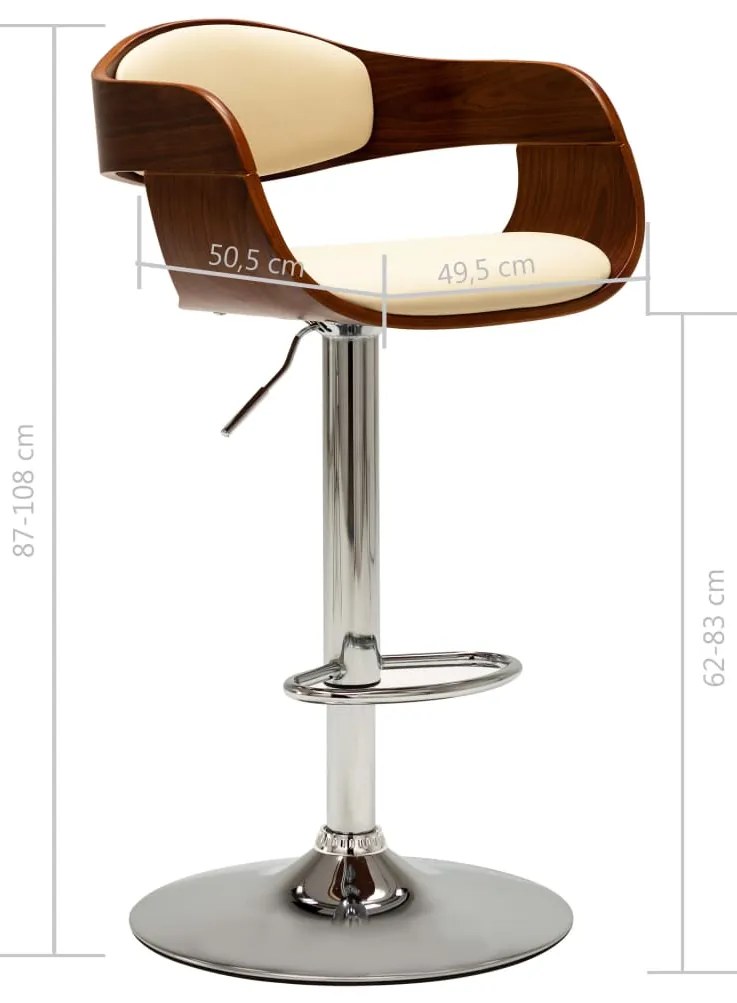 Bancos de bar 2 pcs madeira curvada e couro artificial creme