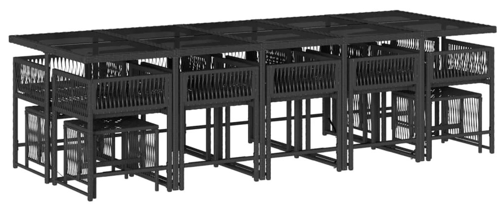 15 pcs conjunto de jantar p/jardim com almofadões vime PE preto