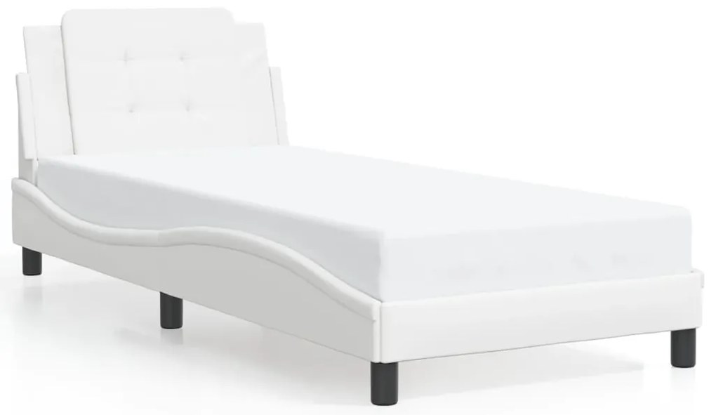 Estrutura de cama c/ luzes LED 90x190cm couro artificial branco