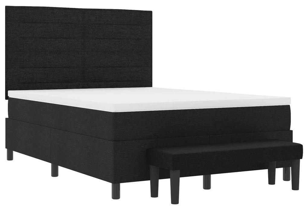 Cama Box com Colchão & Banco Preto 160x200 cm Tecido