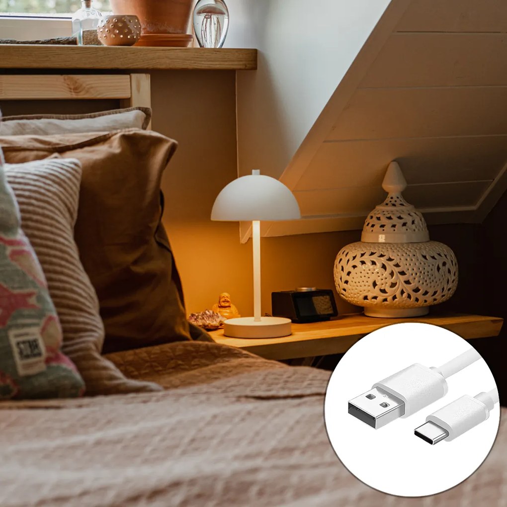 Candeeiro de mesa para exterior branco recarregável com LED e regulador de 3 níveis - Keira