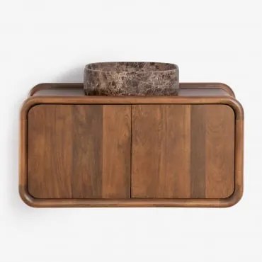 Conjunto De Móvel De Casa De Banho Suspenso 90x45 Cm Em Madeira De Manga Maupaul Sem Torneira & Madeira De Cabo Escuro & Quadrado De Mármore Castanho