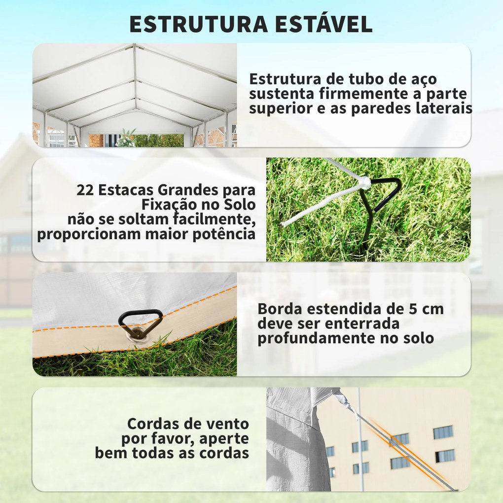 Tenda para Festas 4x8 m Tenda de Jardim com Paredes Removíveis, Porta e Janelas UPF50+ Branco