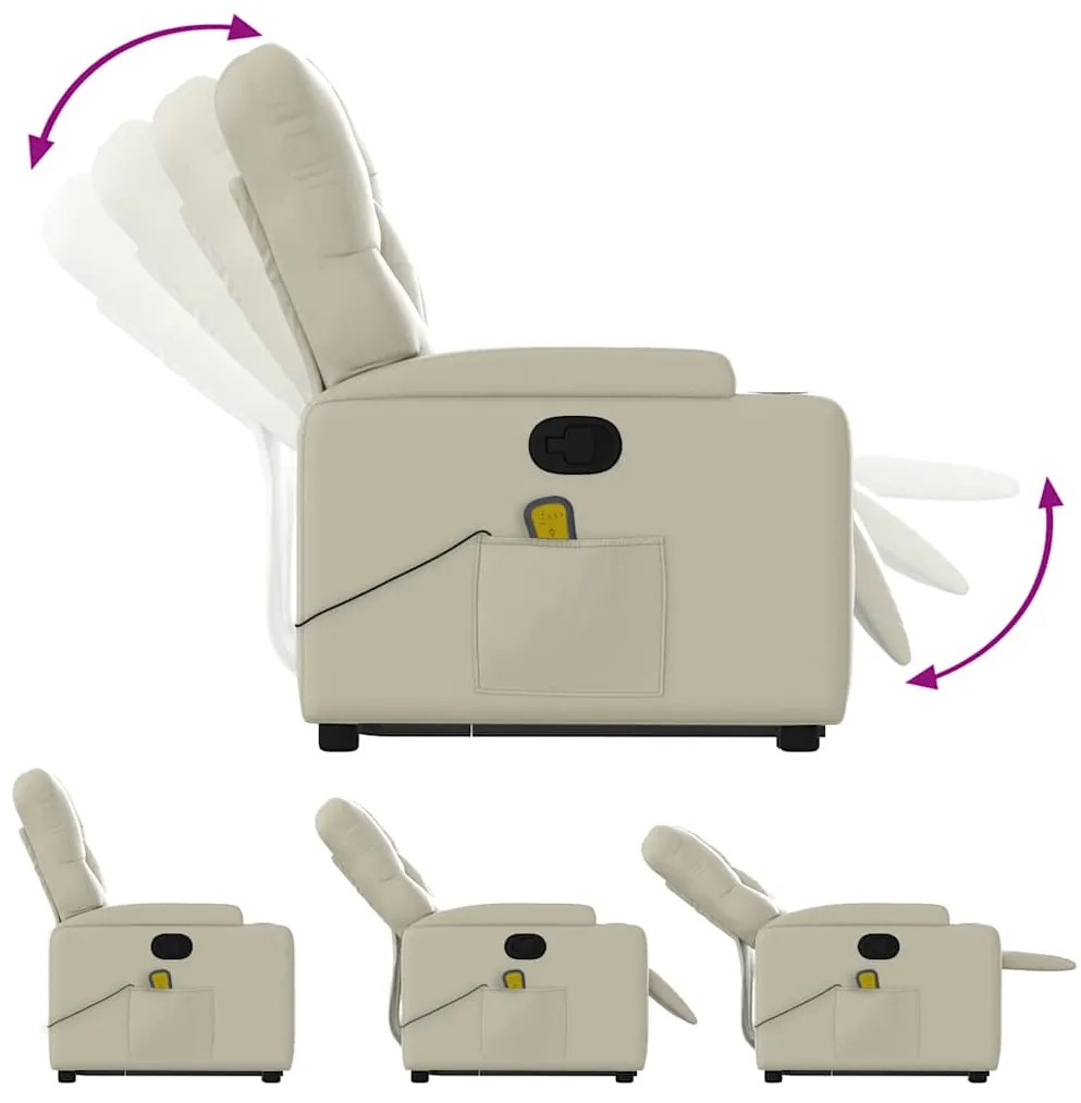 Poltrona reclinável de massagens couro artificial cor creme