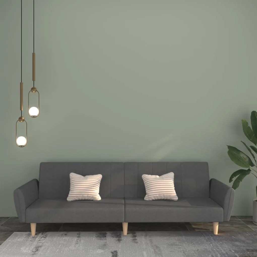 337523 vidaXL Sofá-cama de 2 lugares tecido cinzento-claro
