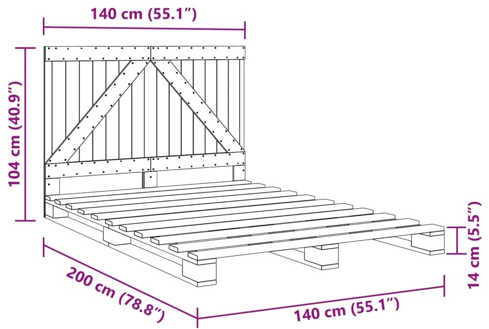 Estrutura de cama com cabeceira 140x200 cm pinho maciço cinza