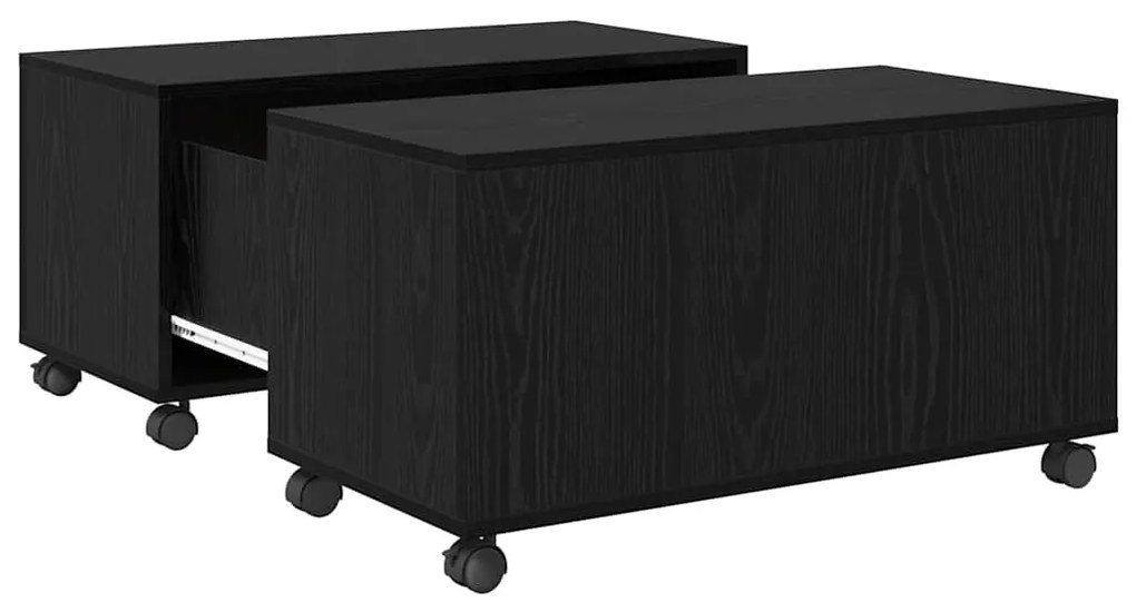 Mesa de centro com roda com armazenamento Carvalho preto 75 x 75 x 38
