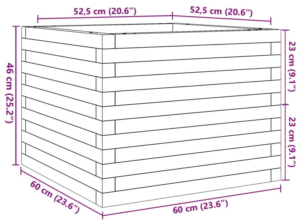 Vaso/floreira de jardim 60x60x46 cm pinho maciço branco