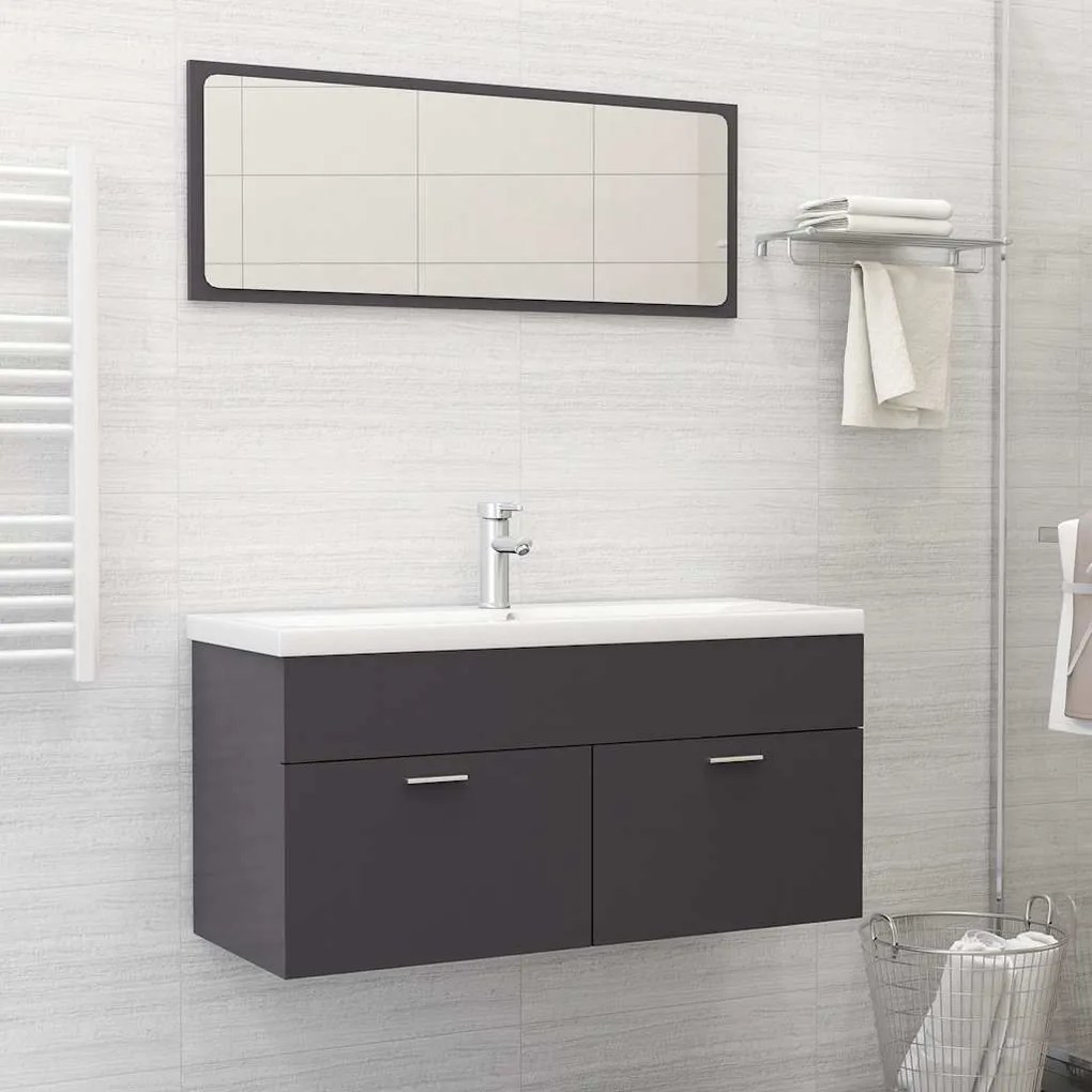 vidaXL 2 pcs conj. móveis casa de banho contraplacado cinza brilhante