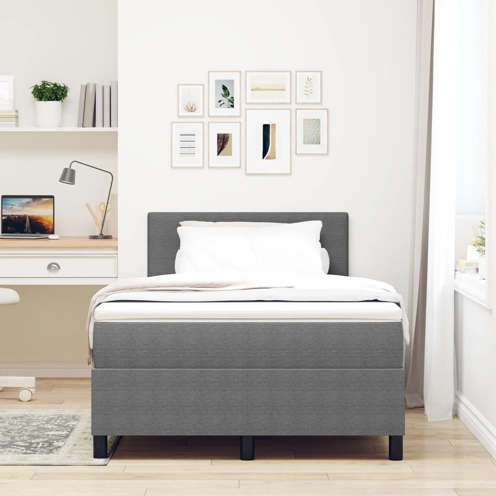 Cama Box Spring com Colchão Cinza 120x200 cm Tecido de Veludo Cotelê