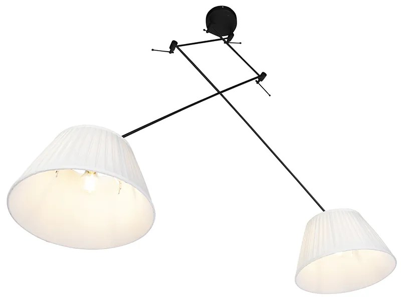 Candeeiro de suspensão preto com cúpulas plissadas creme 35 cm 2 luzes - Blitz Clássico / Antigo