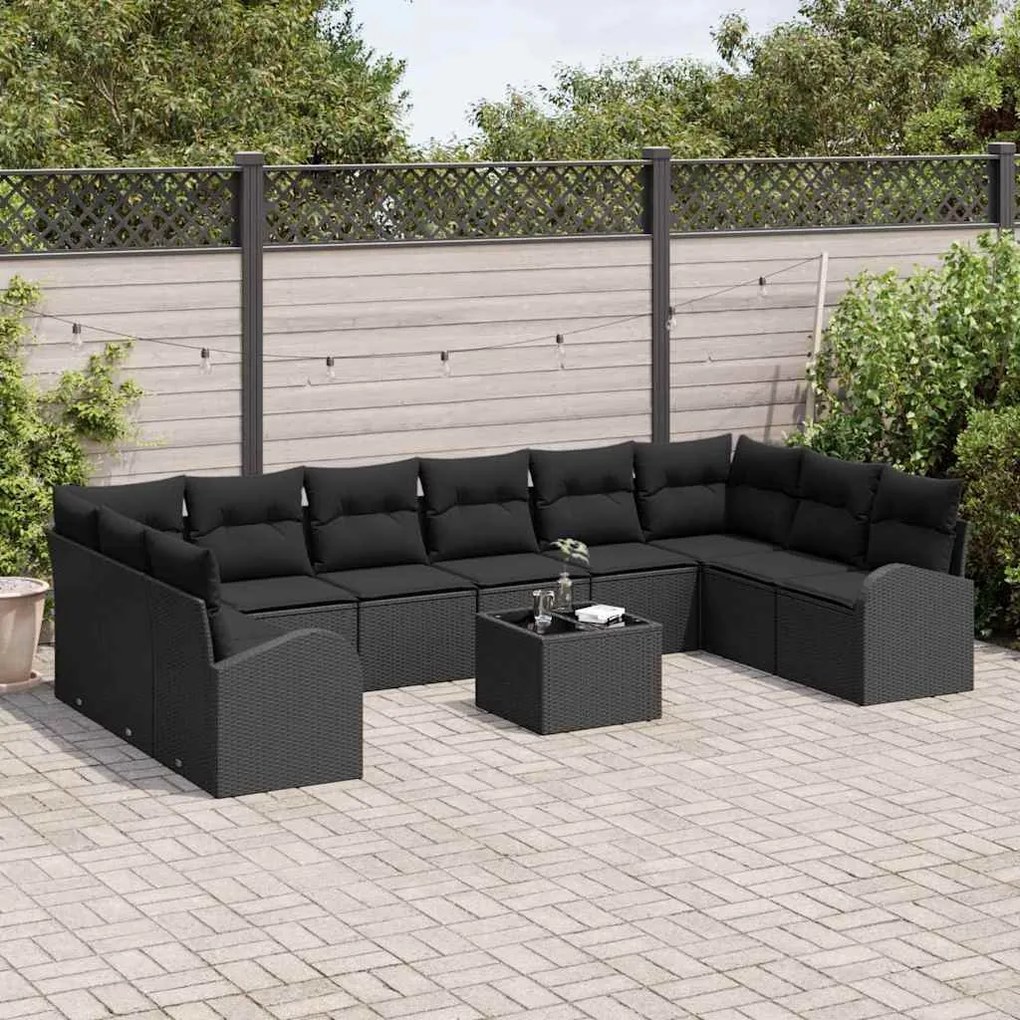 Conjunto de Sofá de Jardim com 11 Peças e Almofadas Beges de Poliratta