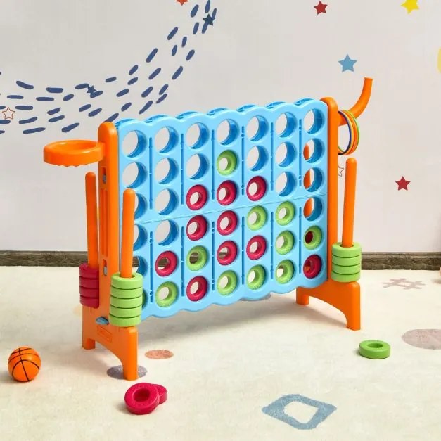 Jogo gigante Conecta 4 exterior 84 x 33 x 74 cm para crianças e adultos 74 cm com cesto e jogo de atirar argolas 42 peças Laranja