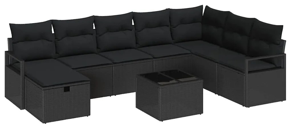 Conjunto de Sofá de Jardim vidaXL 9 Peças com Almofadas Polyrattan Pre