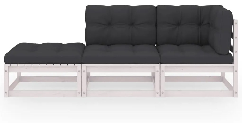 3 pcs conjunto lounge de jardim c/ almofadões pinho maciço