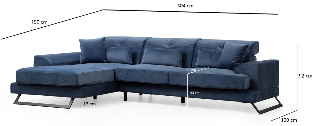 Sofá de Canto Frido – Azul Marinho – 190 cm x 304 cm