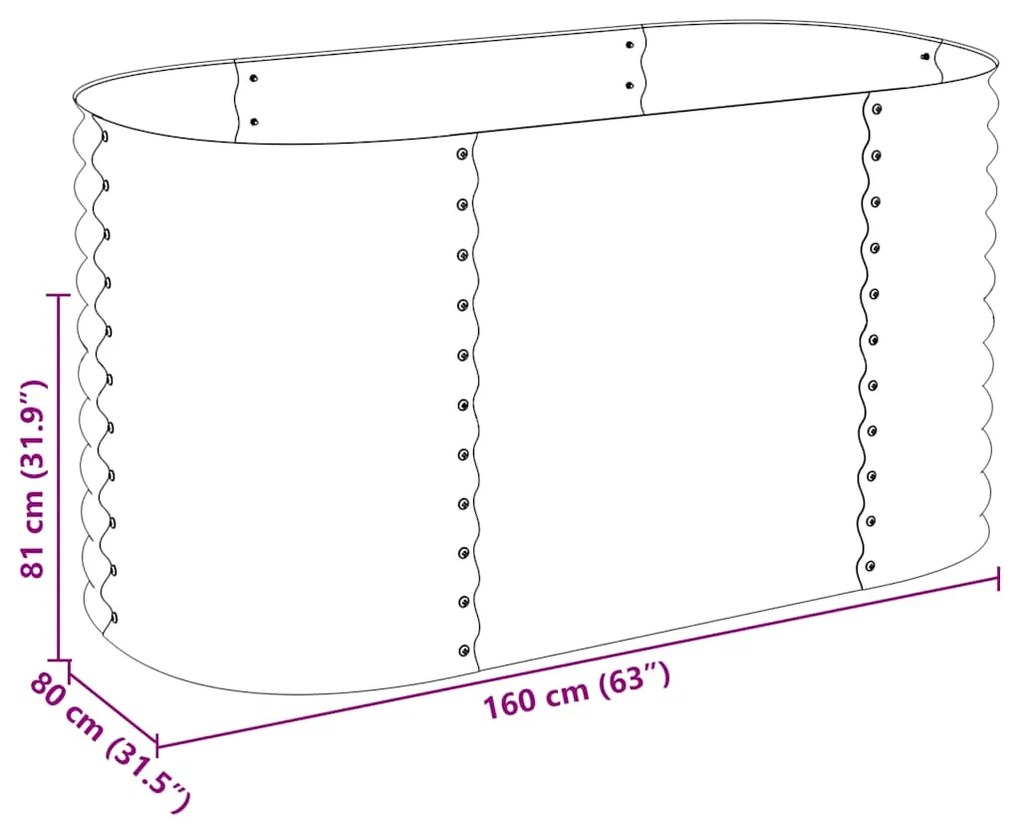Canteiro elevado de jardim aço galvanizado 160x80x81cm cinzento