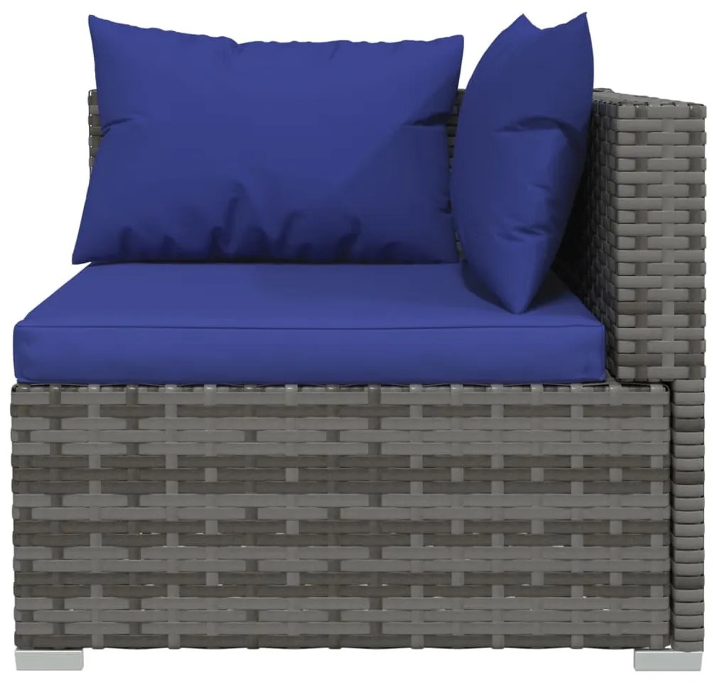 3 pcs conjunto lounge de jardim c/ almofadões vime PE cinzento