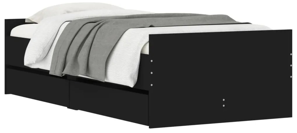 Estrutura cama de solteiro pequena c/ gavetas 75x190 cm preto