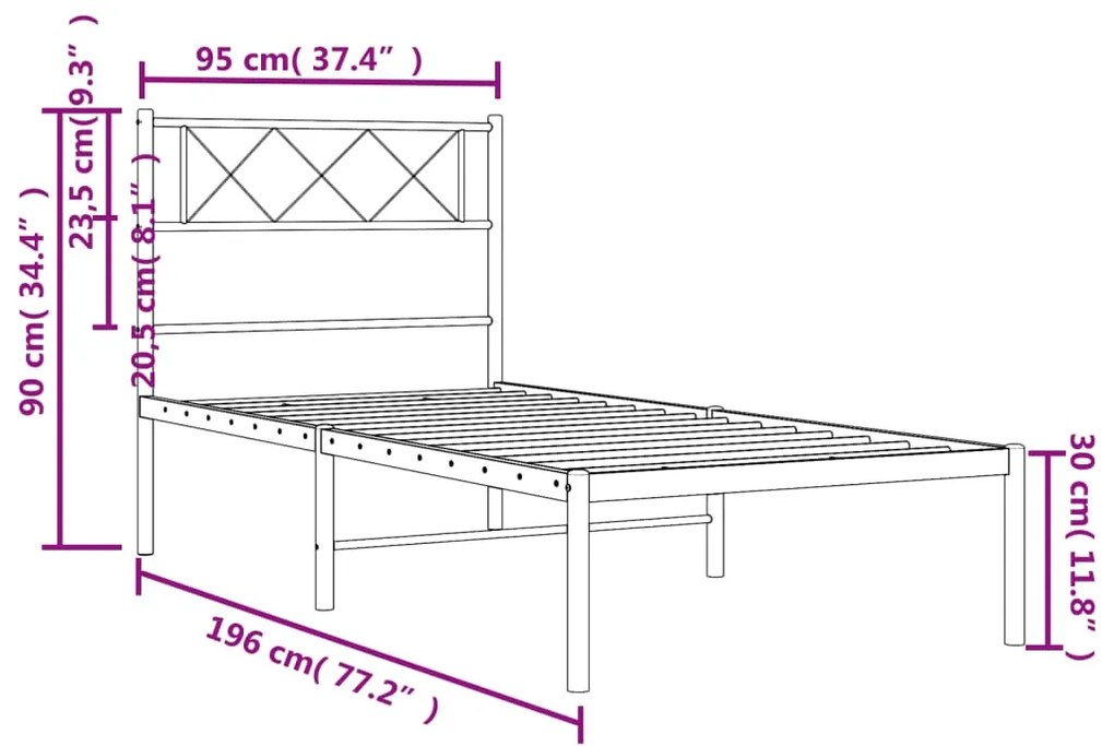 Estrutura de cama com cabeceira 90x190 cm metal preto