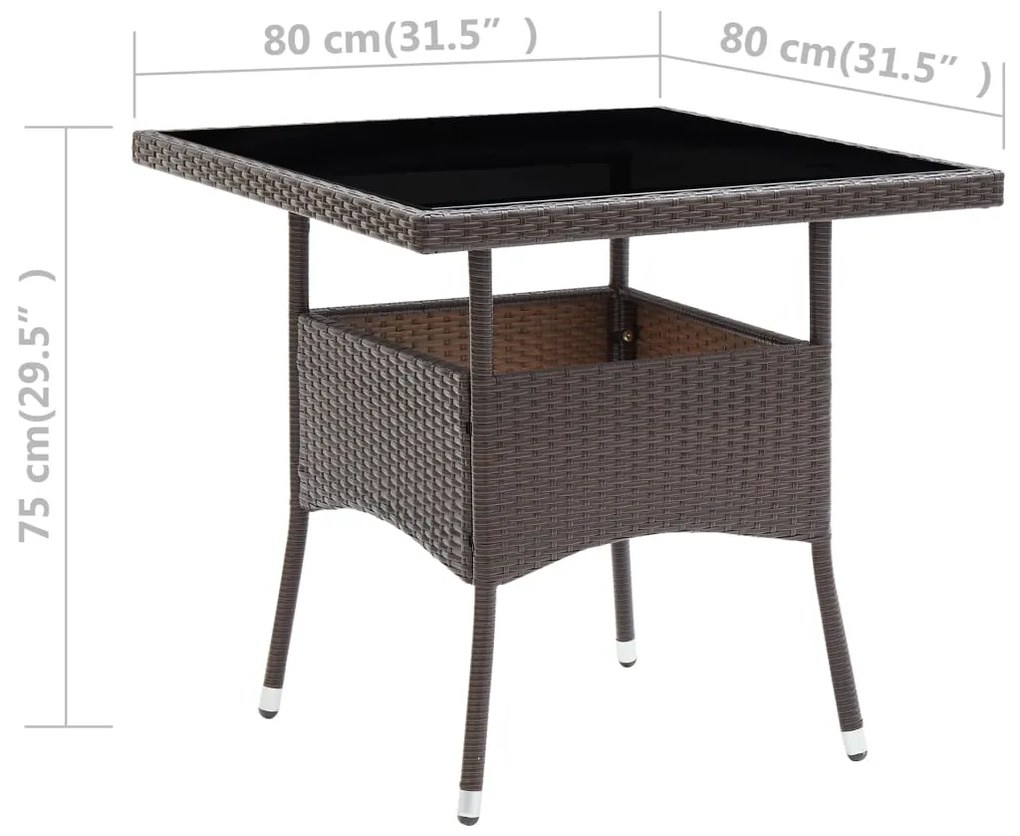 Mesa de jantar para jardim vime PE castanho