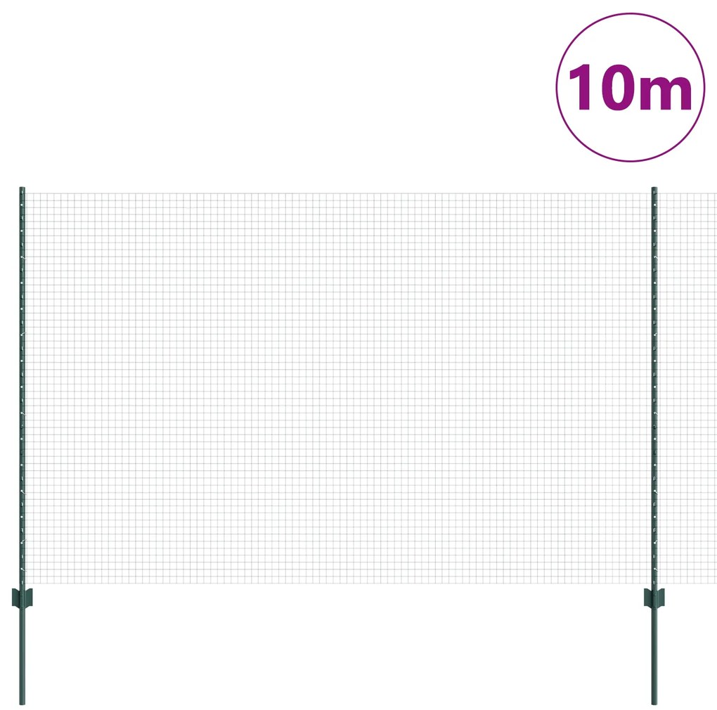 Cerca de Fio Soldado com 5 Postes U Verde 1,6x10 m Aço