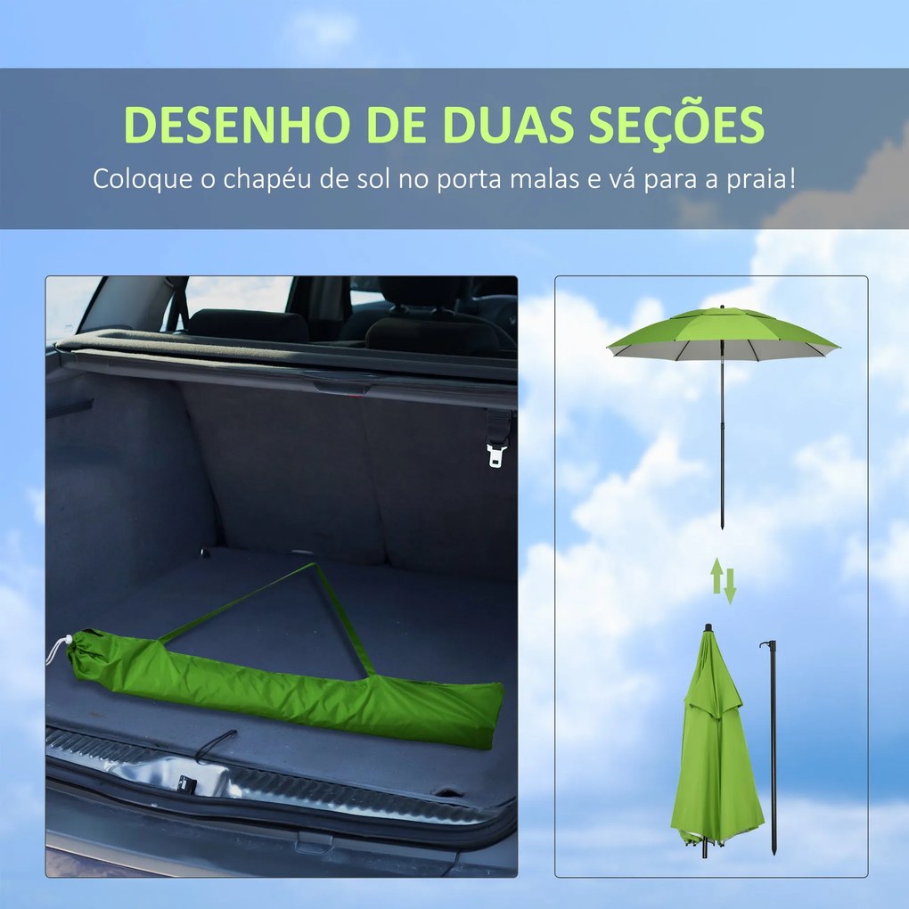 Chapéu de Sol de Praia Ø185x205 cm Chapéu de Sol de Praia com Teto Dup
